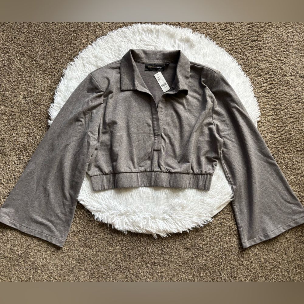 NY&C X Gabriel Union Top Wide Sleeves Crop Gray New Womens Size XL